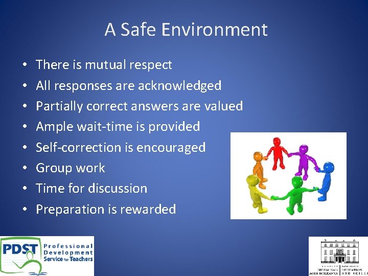 A Safe Environment • • There is mutual respect All responses are acknowledged Partially