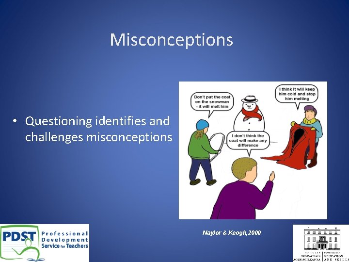 Misconceptions • Questioning identifies and challenges misconceptions Naylor & Keogh, 2000 