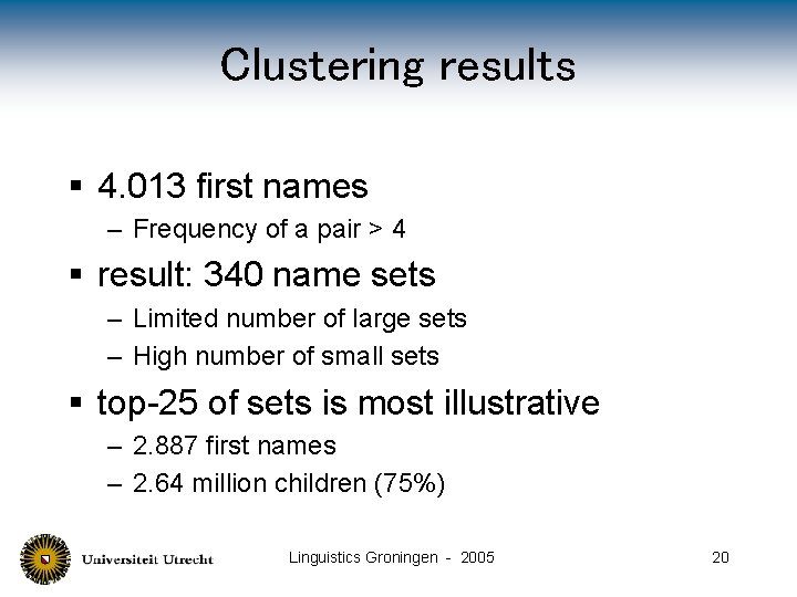 Clustering results § 4. 013 first names – Frequency of a pair > 4