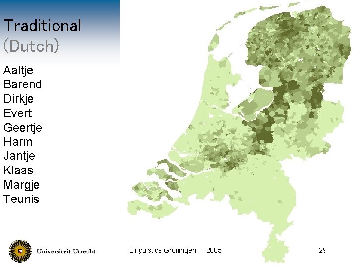 Traditional (Dutch) Aaltje Barend Dirkje Evert Geertje Harm Jantje Klaas Margje Teunis Linguistics Groningen