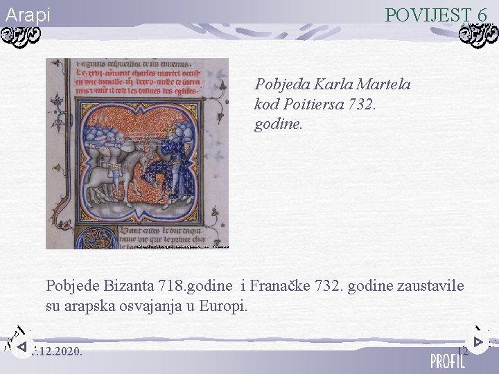 Arapi POVIJEST 6 Pobjeda Karla Martela kod Poitiersa 732. godine. Pobjede Bizanta 718. godine