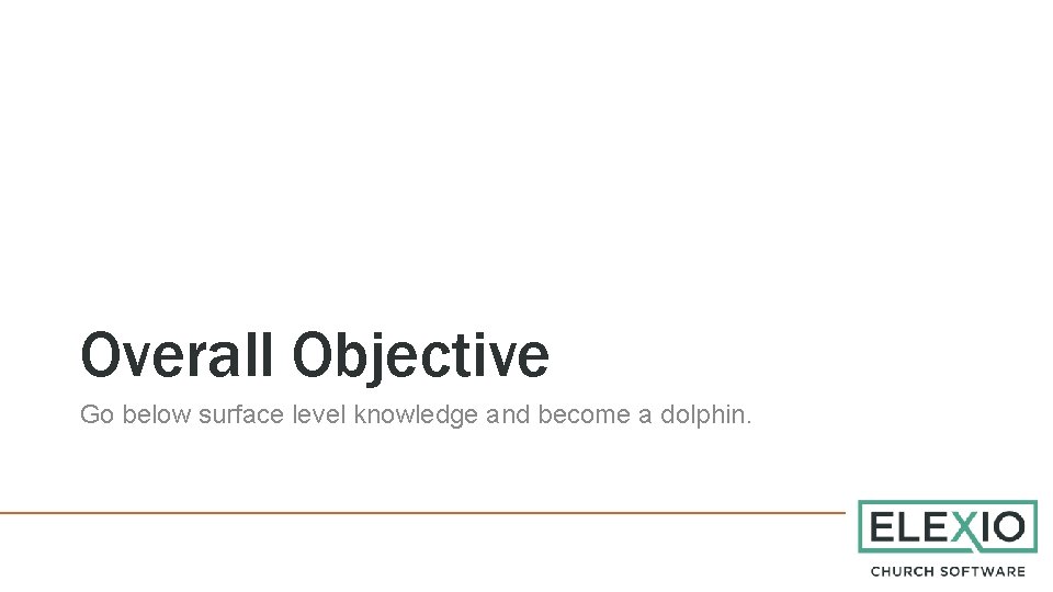 Overall Objective Go below surface level knowledge and become a dolphin. 