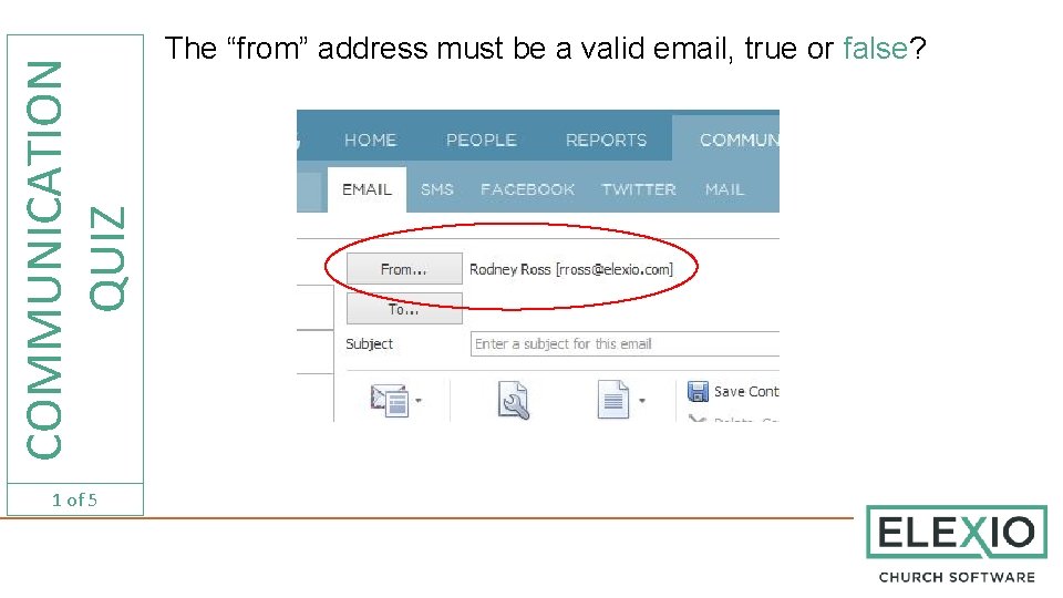 COMMUNICATION QUIZ 1 of 5 The “from” address must be a valid email, true