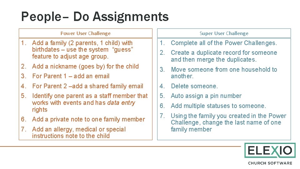 People– Do Assignments Power User Challenge Super User Challenge 1. Add a family (2