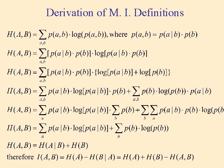 Derivation of M. I. Definitions Derivation of M. I. Definitions