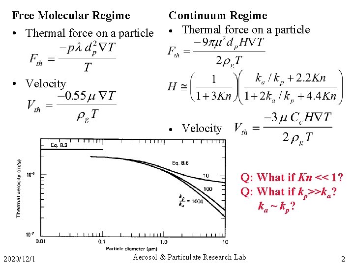 Free Molecular Regime • Thermal force on a particle Continuum Regime · Thermal force
