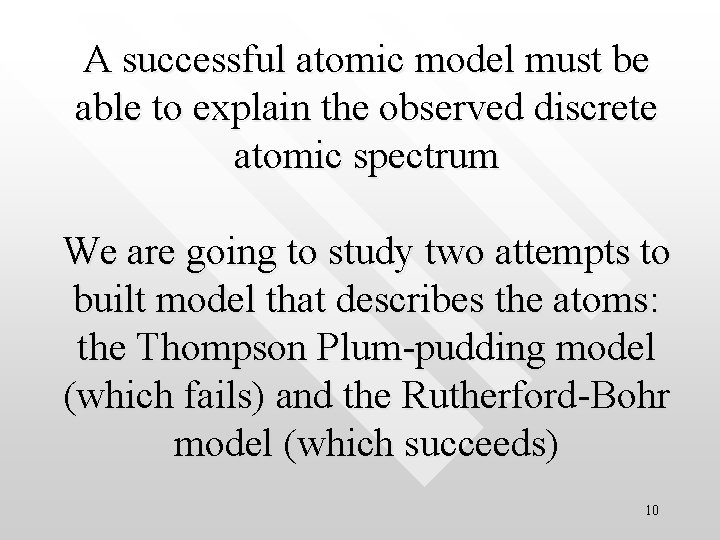 A successful atomic model must be able to explain the observed discrete atomic spectrum