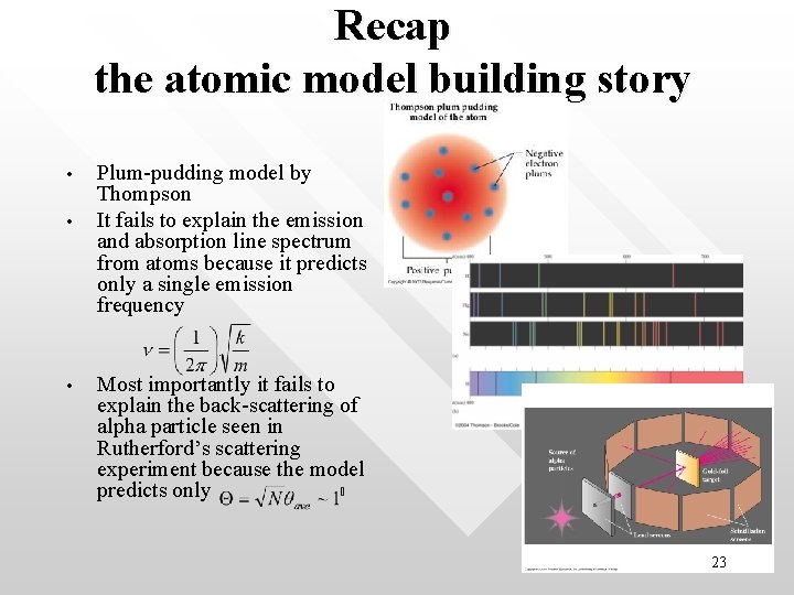 Recap the atomic model building story • • • Plum-pudding model by Thompson It