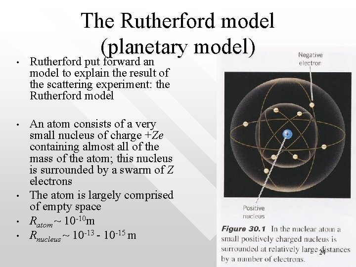  • • • The Rutherford model (planetary model) Rutherford put forward an model