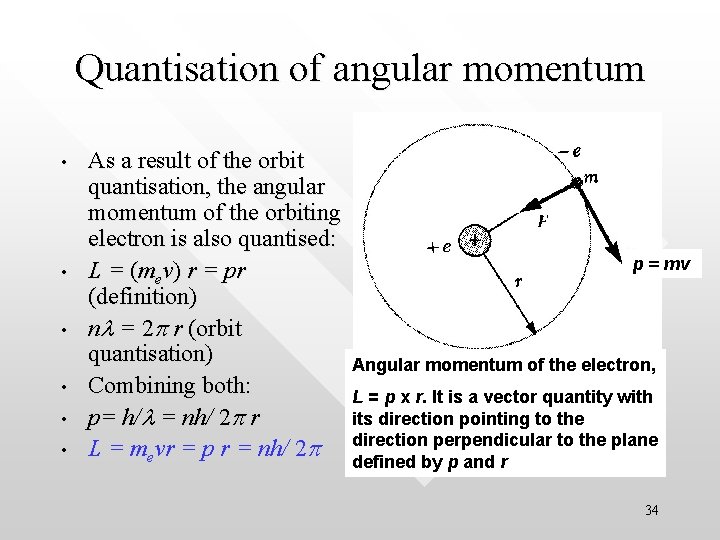 Quantisation of angular momentum • • • As a result of the orbit quantisation,