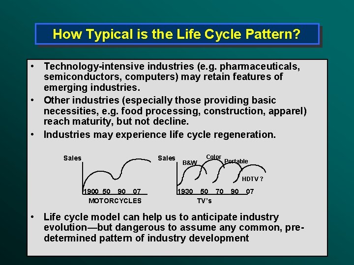 How Typical is the Life Cycle Pattern? • Technology-intensive industries (e. g. pharmaceuticals, semiconductors,