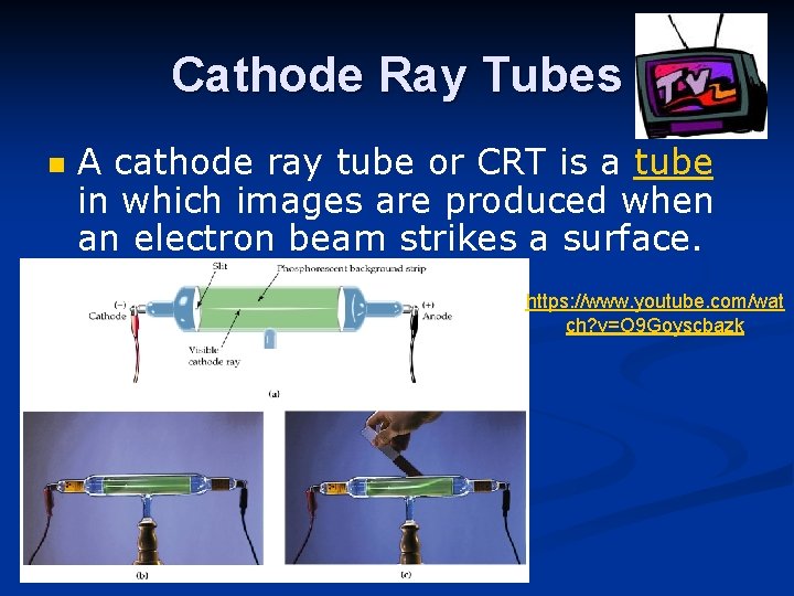 Cathode Ray Tubes n A cathode ray tube or CRT is a tube in