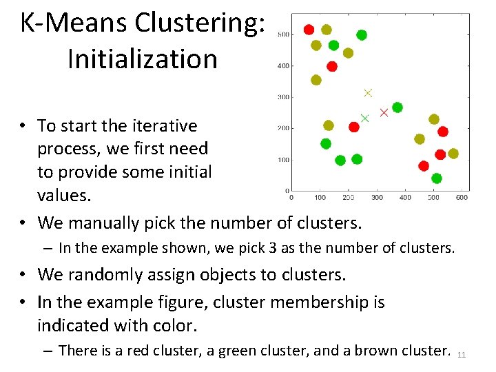 K-Means Clustering: Initialization • To start the iterative process, we first need to provide