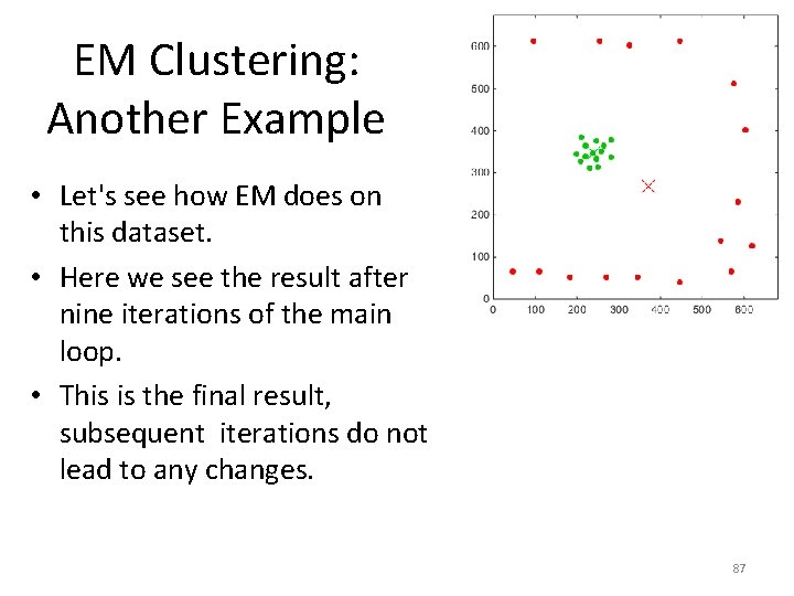 EM Clustering: Another Example • Let's see how EM does on this dataset. •