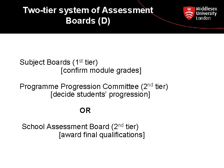 Two-tier system of Assessment Boards (D) Subject Boards (1 st tier) [confirm module grades]