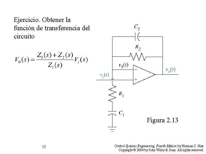 Ejercicio. Obtener la función de transferencia del circuito Figura 2. 13 15 Control Systems