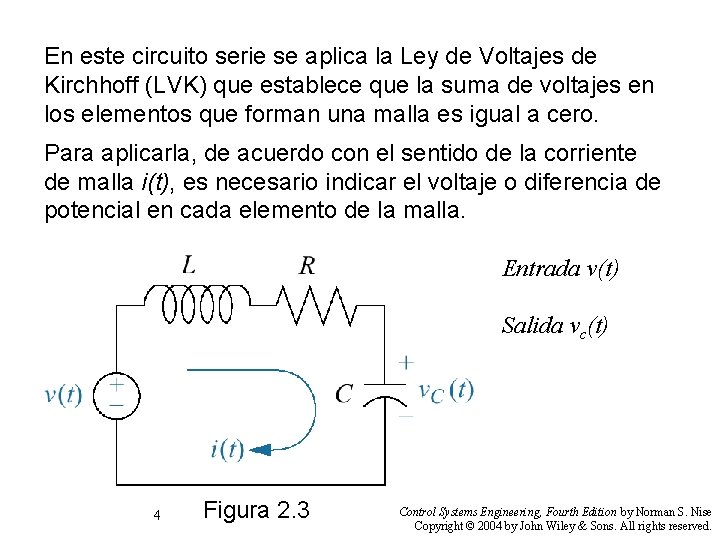 En este circuito serie se aplica la Ley de Voltajes de Kirchhoff (LVK) que