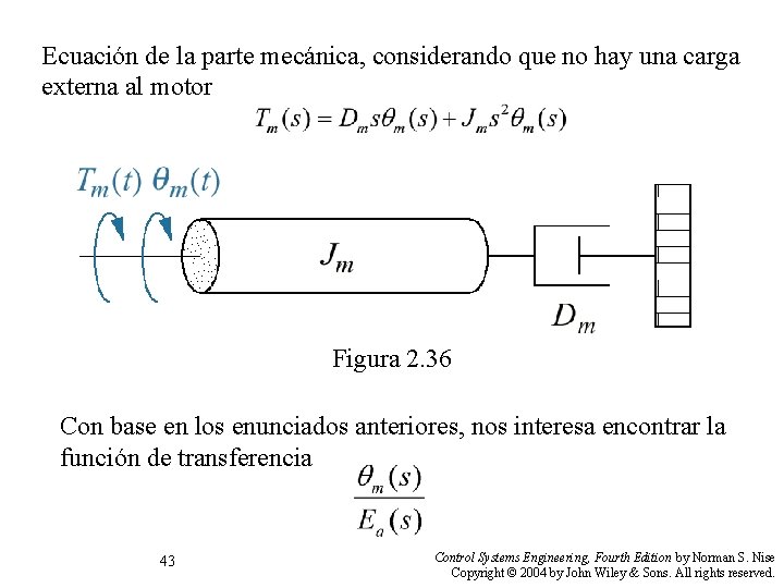 Ecuación de la parte mecánica, considerando que no hay una carga externa al motor