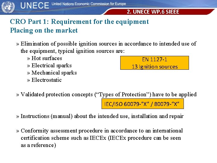 2. UNECE WP. 6 SIEEE CRO Part 1: Requirement for the equipment Placing on