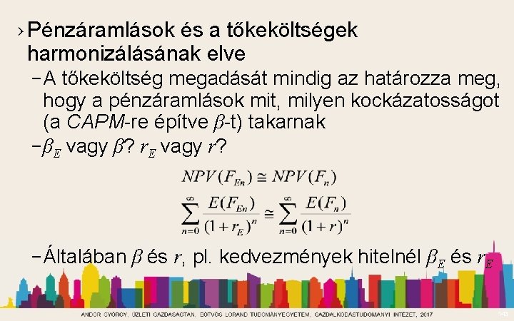 › Pénzáramlások és a tőkeköltségek harmonizálásának elve – A tőkeköltség megadását mindig az határozza