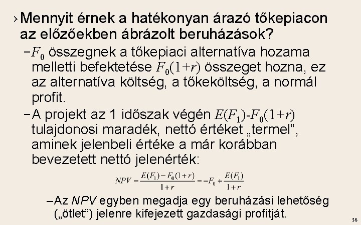 › Mennyit érnek a hatékonyan árazó tőkepiacon az előzőekben ábrázolt beruházások? – F 0