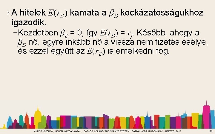 › A hitelek E(r. D) kamata a βD kockázatosságukhoz igazodik. – Kezdetben βD =