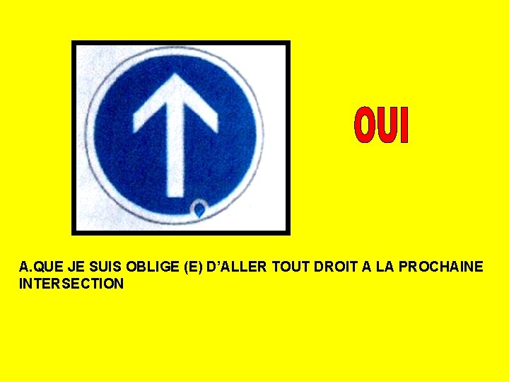 A. QUE JE SUIS OBLIGE (E) D’ALLER TOUT DROIT A LA PROCHAINE INTERSECTION 