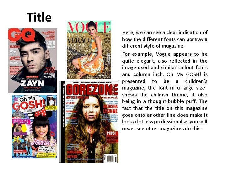 Title Here, we can see a clear indication of how the different fonts can