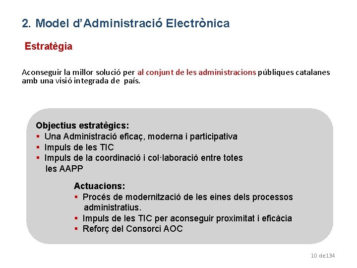 2. Model d’Administració Electrònica Estratègia Aconseguir la millor solució per al conjunt de les