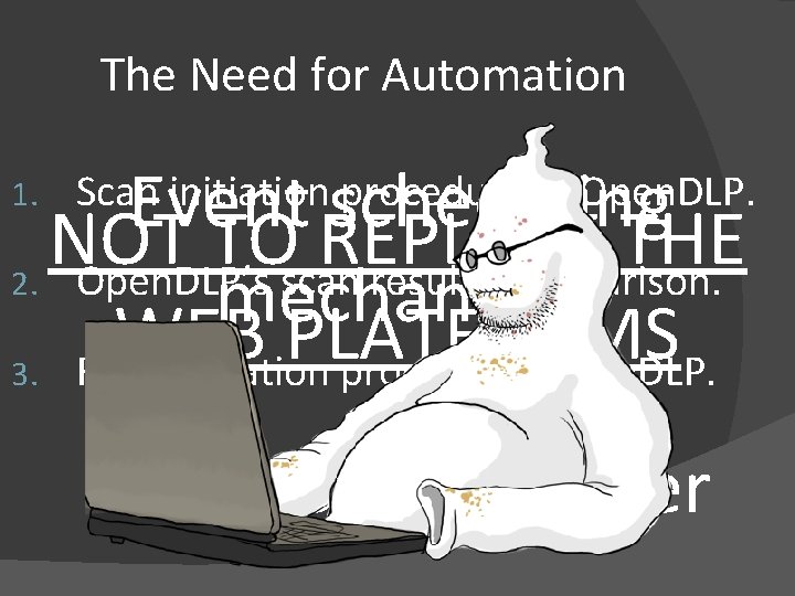 The Need for Automation Event scheduling NOT TO REPLACE THE 2. Open. DLP’s scan