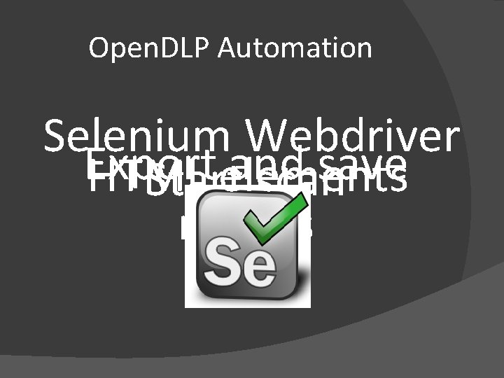 Open. DLP Automation Selenium Webdriver Export and save HTML Startelements scan results 