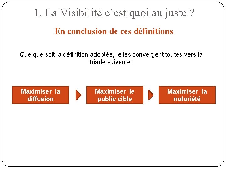 1. La Visibilité c’est quoi au juste ? En conclusion de ces définitions Quelque