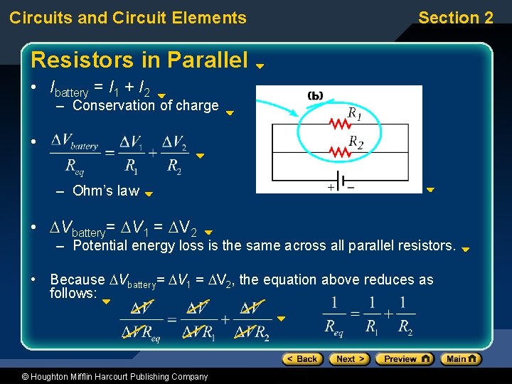 Circuits and Circuit Elements Section 2 Resistors in Parallel • Ibattery = I 1