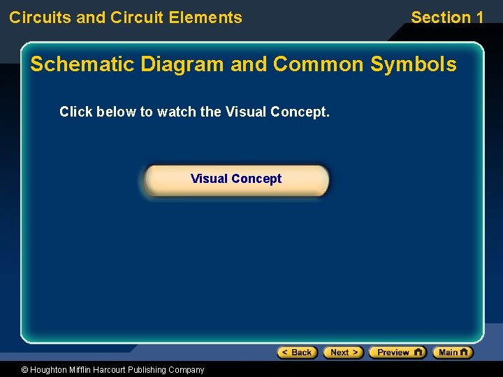 Circuits and Circuit Elements Section 1 Schematic Diagram and Common Symbols Click below to