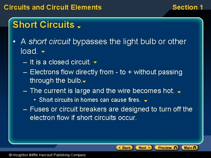 Circuits and Circuit Elements Section 1 Short Circuits • A short circuit bypasses the
