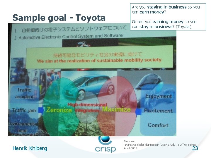Sample goal - Toyota Henrik Kniberg Are you staying in business so you can