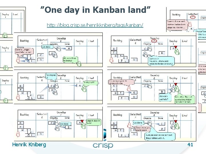 ”One day in Kanban land” http: //blog. crisp. se/henrikkniberg/tags/kanban/ Henrik Kniberg 41 