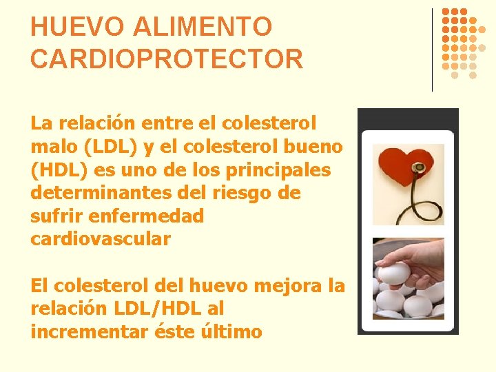 HUEVO ALIMENTO CARDIOPROTECTOR La relación entre el colesterol malo (LDL) y el colesterol bueno
