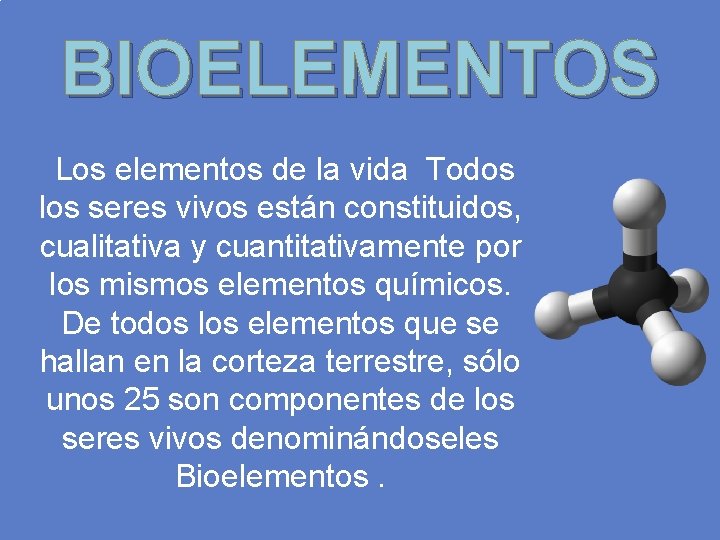 BIOELEMENTOS Los elementos de la vida Todos los seres vivos están constituidos, cualitativa y