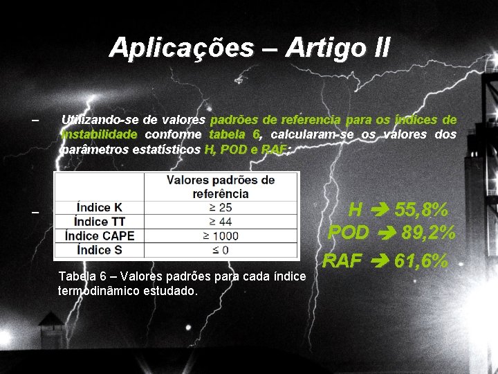 Aplicações – Artigo II – Utilizando-se de valores padrões de referencia para os índices