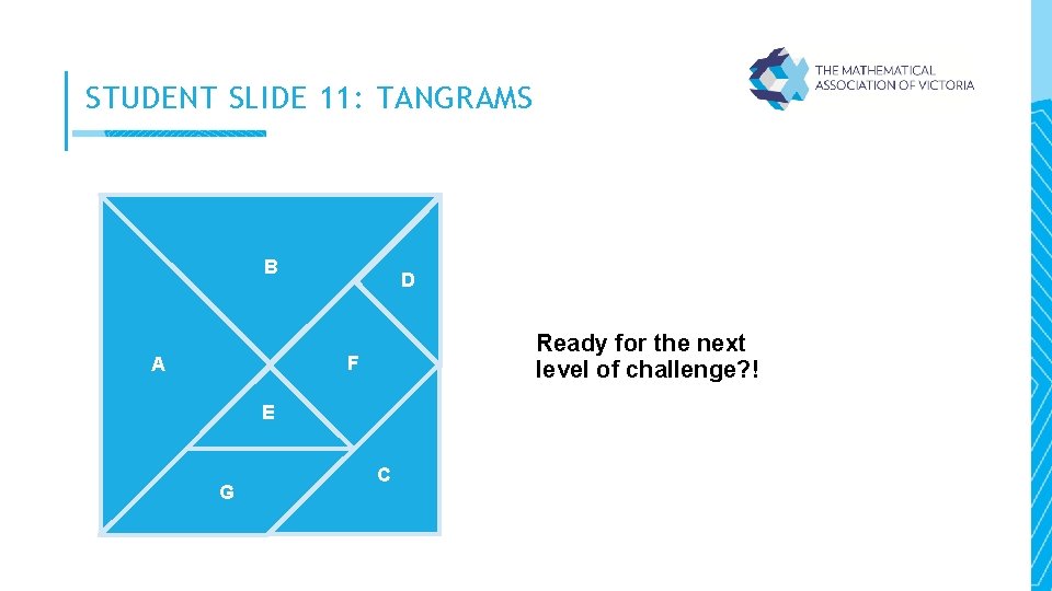 STUDENT SLIDE 11: TANGRAMS B D Ready for the next level of challenge? !