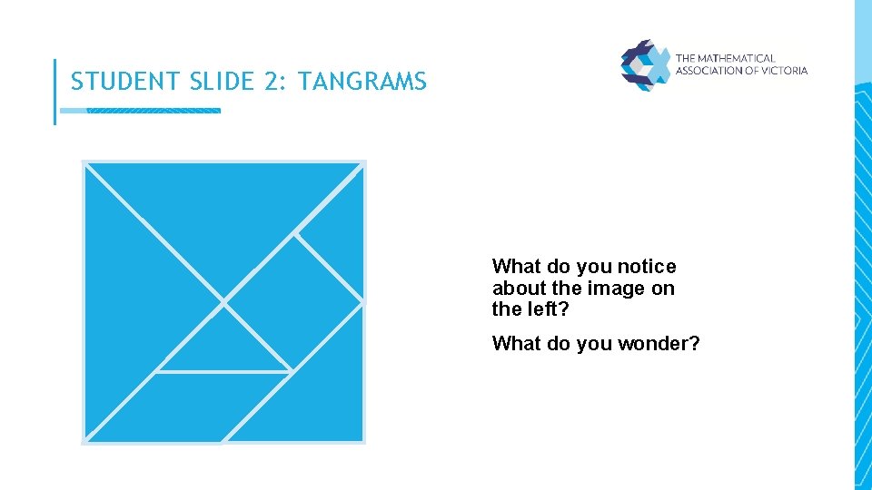 STUDENT SLIDE 2: TANGRAMS What do you notice about the image on the left?