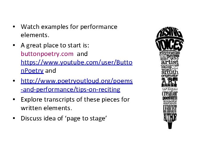  • Watch examples for performance elements. • A great place to start is: