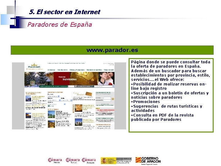 5. El sector en Internet Paradores de España www. parador. es Página donde se