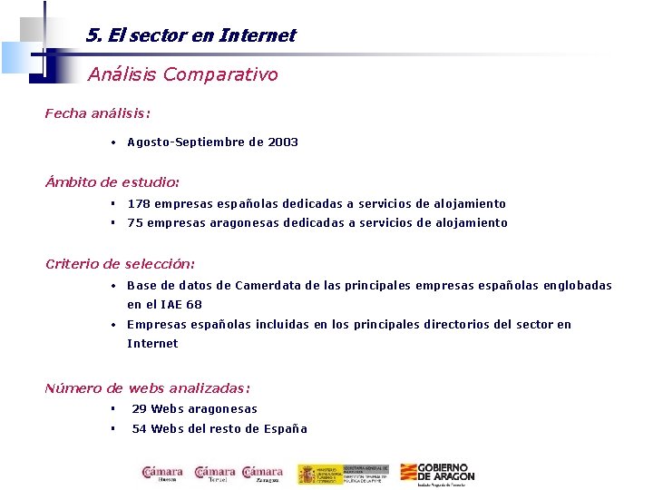 5. El sector en Internet Análisis Comparativo Fecha análisis: • Agosto-Septiembre de 2003 Ámbito