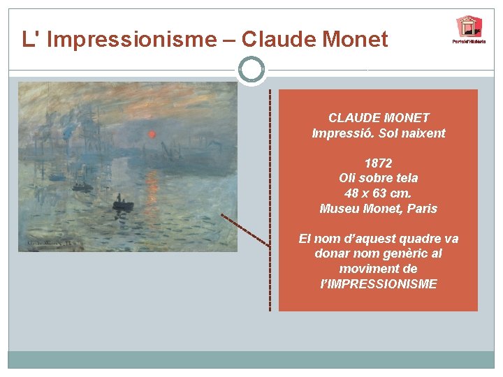 L' Impressionisme – Claude Monet CLAUDE MONET Impressió. Sol naixent 1872 Oli sobre tela