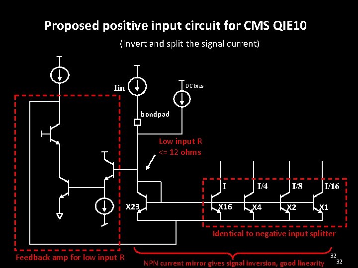 Proposed positive input circuit for CMS QIE 10 (Invert and split the signal current)