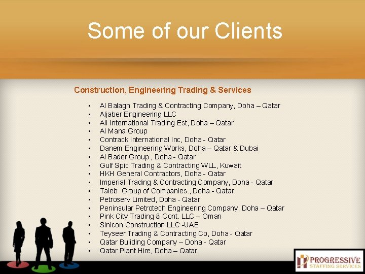 Some of our Clients Construction, Engineering Trading & Services • • • • •