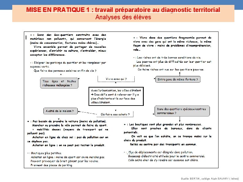 MISE EN PRATIQUE 1 : travail préparatoire au diagnostic territorial Analyses des élèves Gaëlle