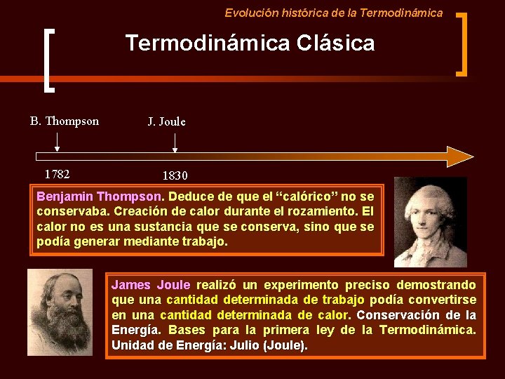 Evolución histórica de la Termodinámica Clásica B. Thompson 1782 J. Joule 1830 Benjamin Thompson.
